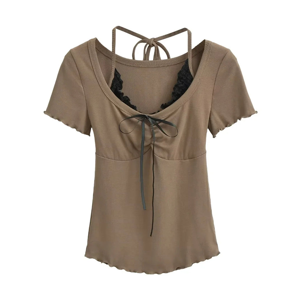 Fake two neck hanging T-shirts for women