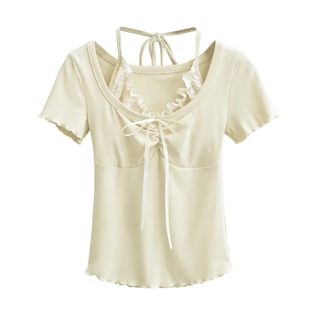 Fake two neck hanging T-shirts for women