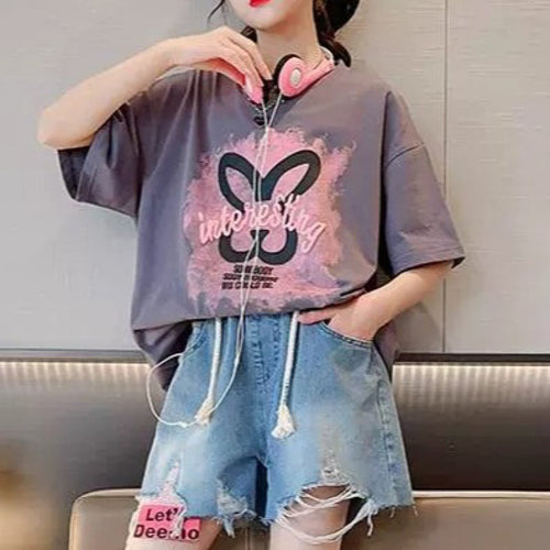 Casual Clothing for Girls, Printed Short Sleeve Tops for Kids
