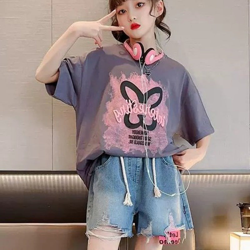 Casual Clothing for Girls, Printed Short Sleeve Tops for Kids