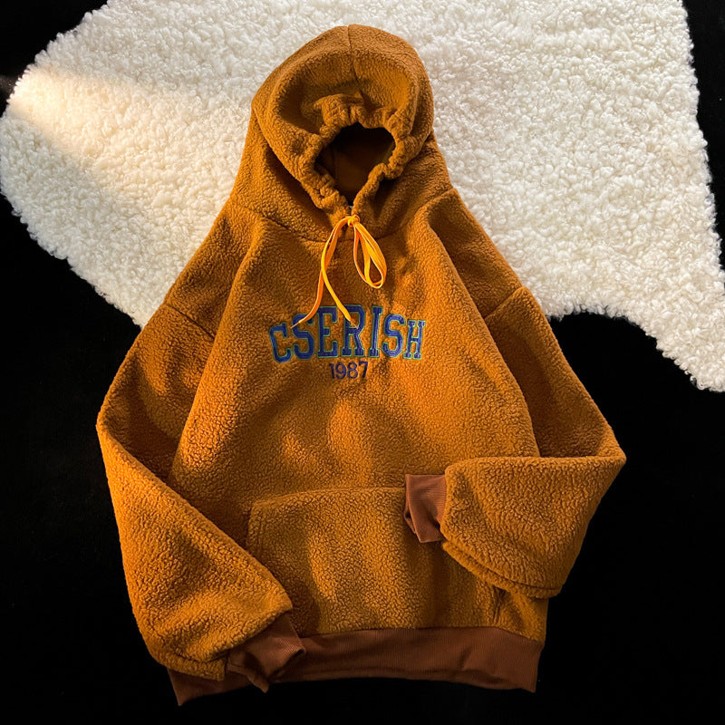 Spring and Autumn Ins Thickened Lamb Fleece Sweater Mens Embroidery Plush Japanese Loose Korean Fashion Brand Coat
