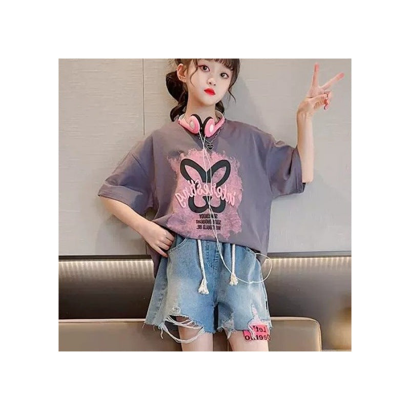 Casual Clothing for Girls, Printed Short Sleeve Tops for Kids