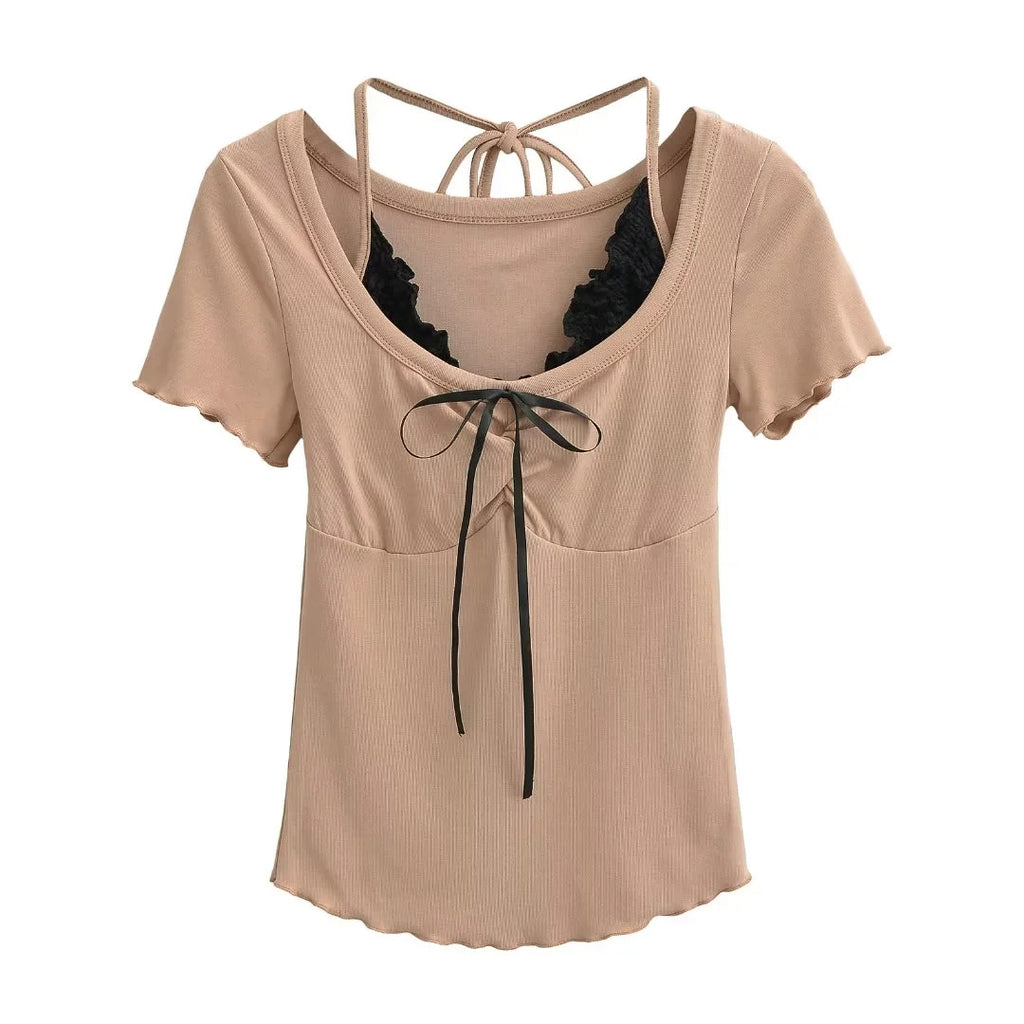 Fake two neck hanging T-shirts for women