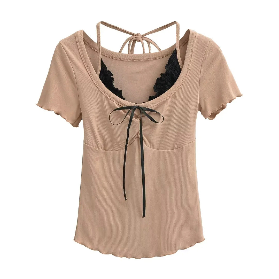 Fake two neck hanging T-shirts for women