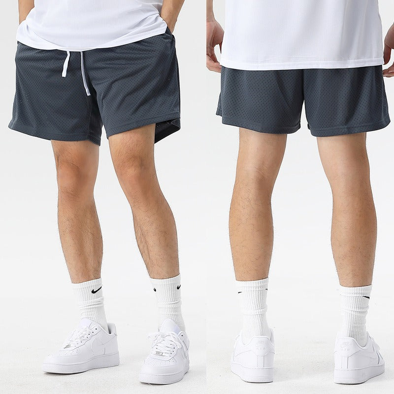 Sports Training Quarter Shorts Mens Over Knee Sports Pants Summer Training Fitness Two Layer Mesh Breathable Basketball Pants