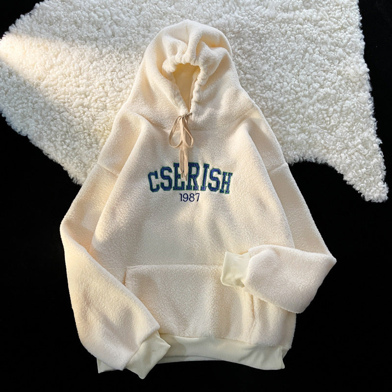 Spring and Autumn Ins Thickened Lamb Fleece Sweater Mens Embroidery Plush Japanese Loose Korean Fashion Brand Coat