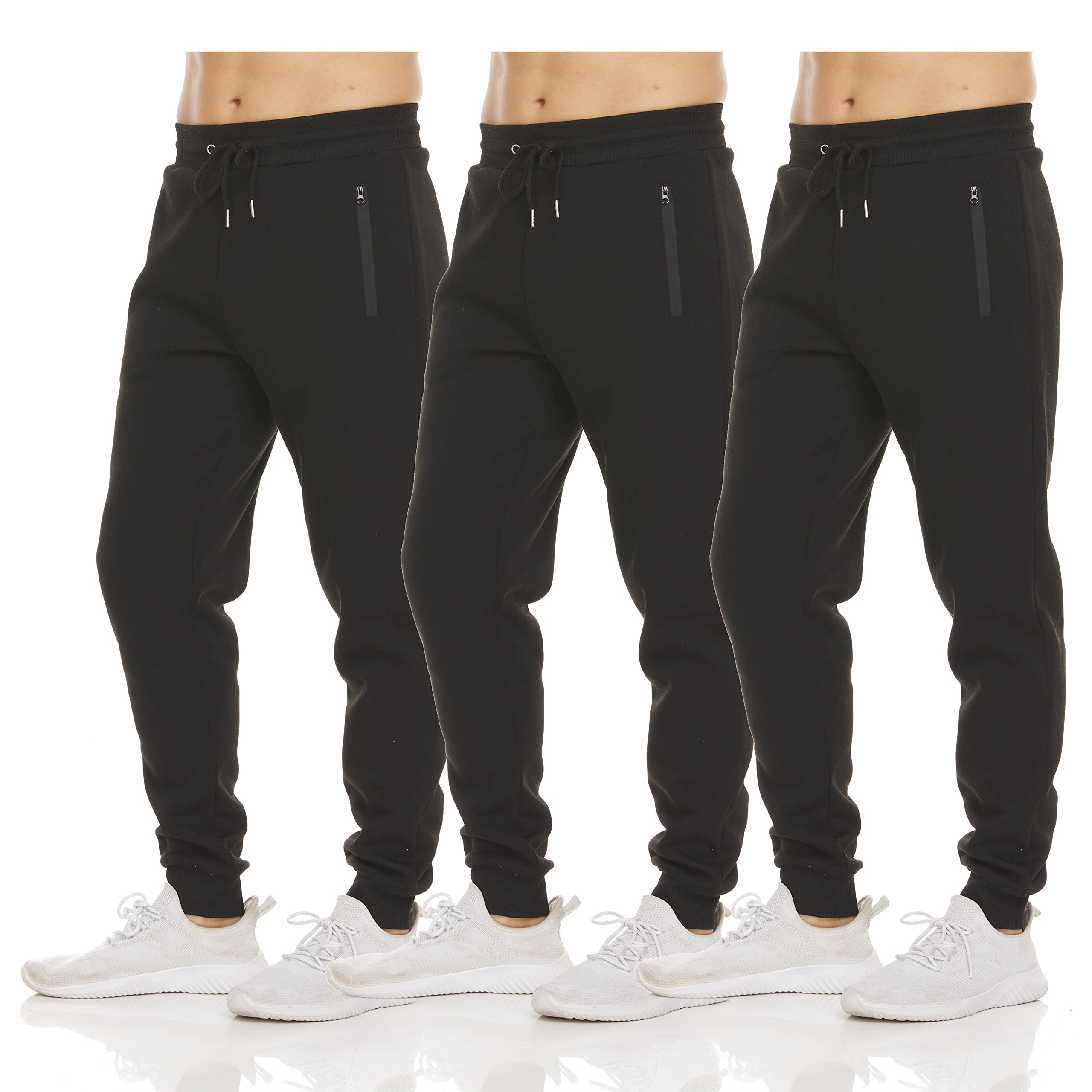 PURE CHAMP Mens Sweatpants 3 Pack Fleece Active Athletic Workout Jogger Sweatpants for Men with Zipper Pocket Size S-3XL