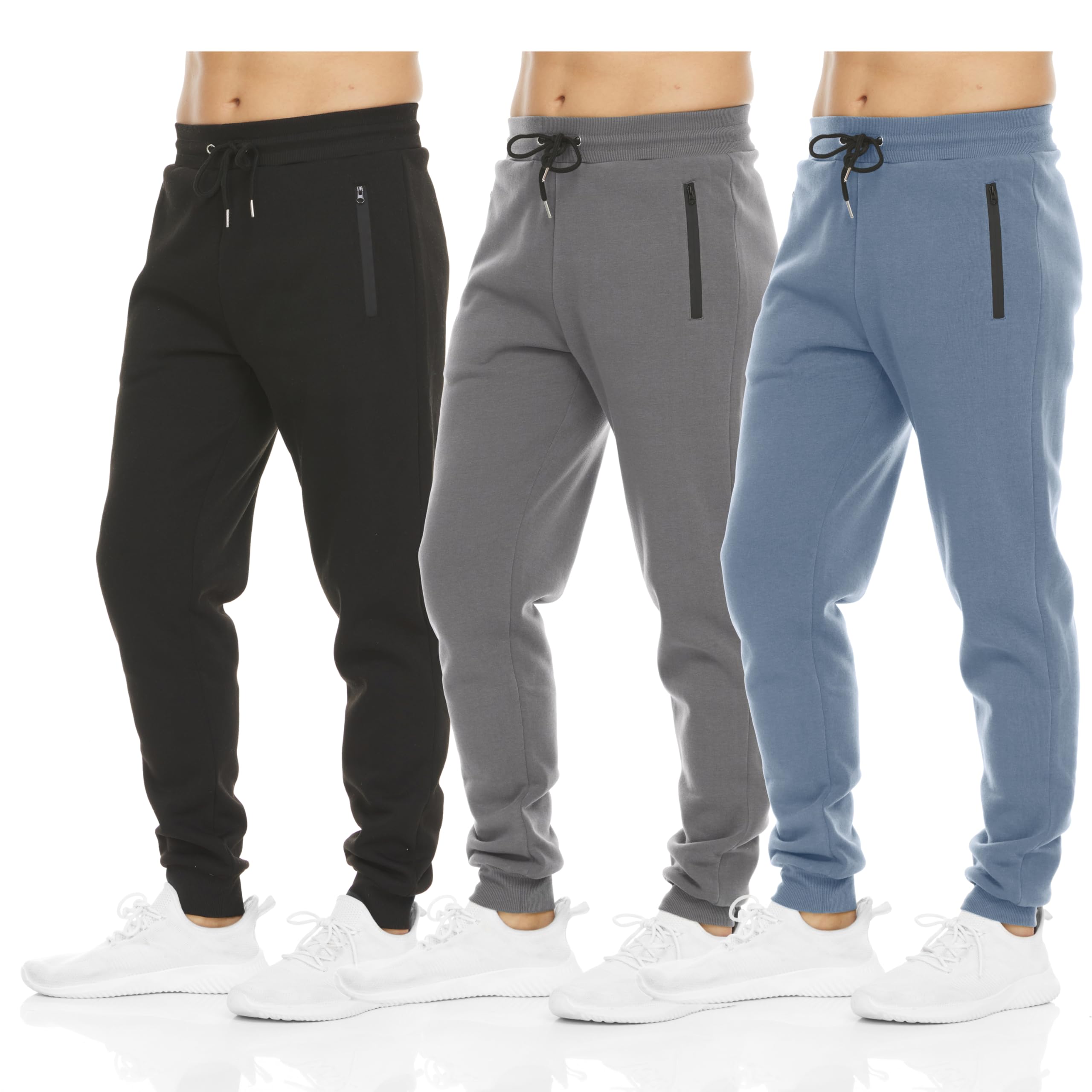 PURE CHAMP Mens Sweatpants 3 Pack Fleece Active Athletic Workout Jogger Sweatpants for Men with Zipper Pocket Size S-3XL