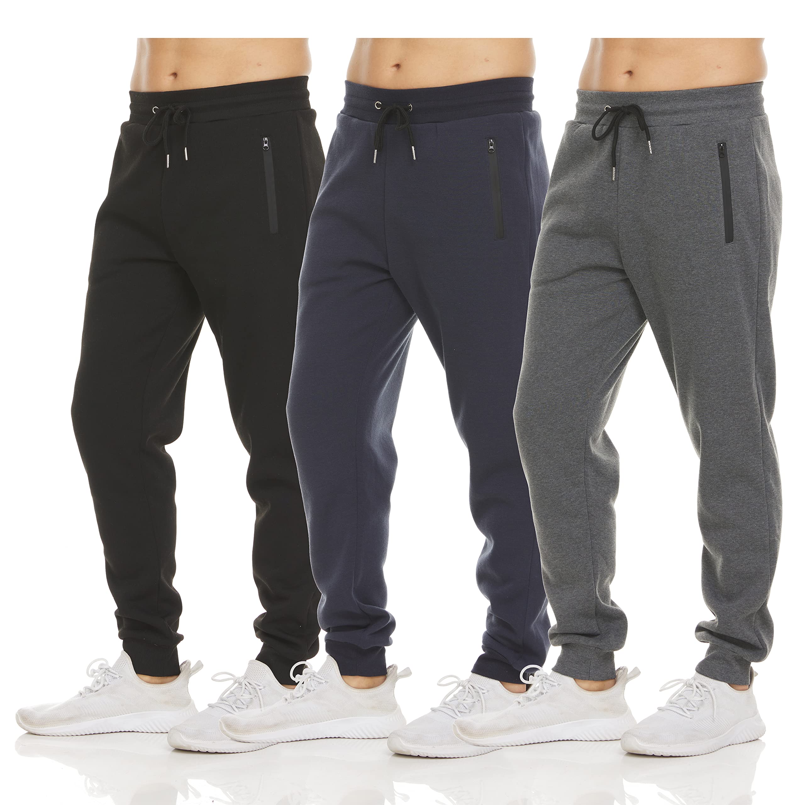PURE CHAMP Mens Sweatpants 3 Pack Fleece Active Athletic Workout Jogger Sweatpants for Men with Zipper Pocket Size S-3XL