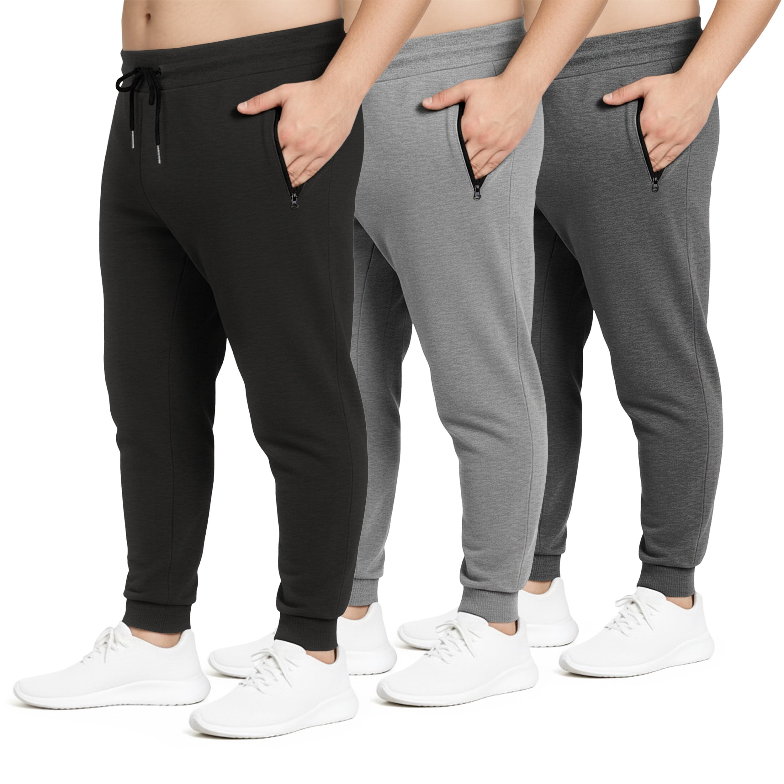 PURE CHAMP Mens Sweatpants 3 Pack Fleece Active Athletic Workout Jogger Sweatpants for Men with Zipper Pocket Size S-3XL