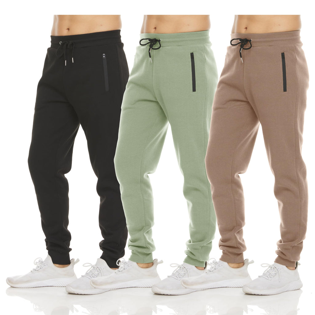 PURE CHAMP Mens Sweatpants 3 Pack Fleece Active Athletic Workout Jogger Sweatpants for Men with Zipper Pocket Size S-3XL