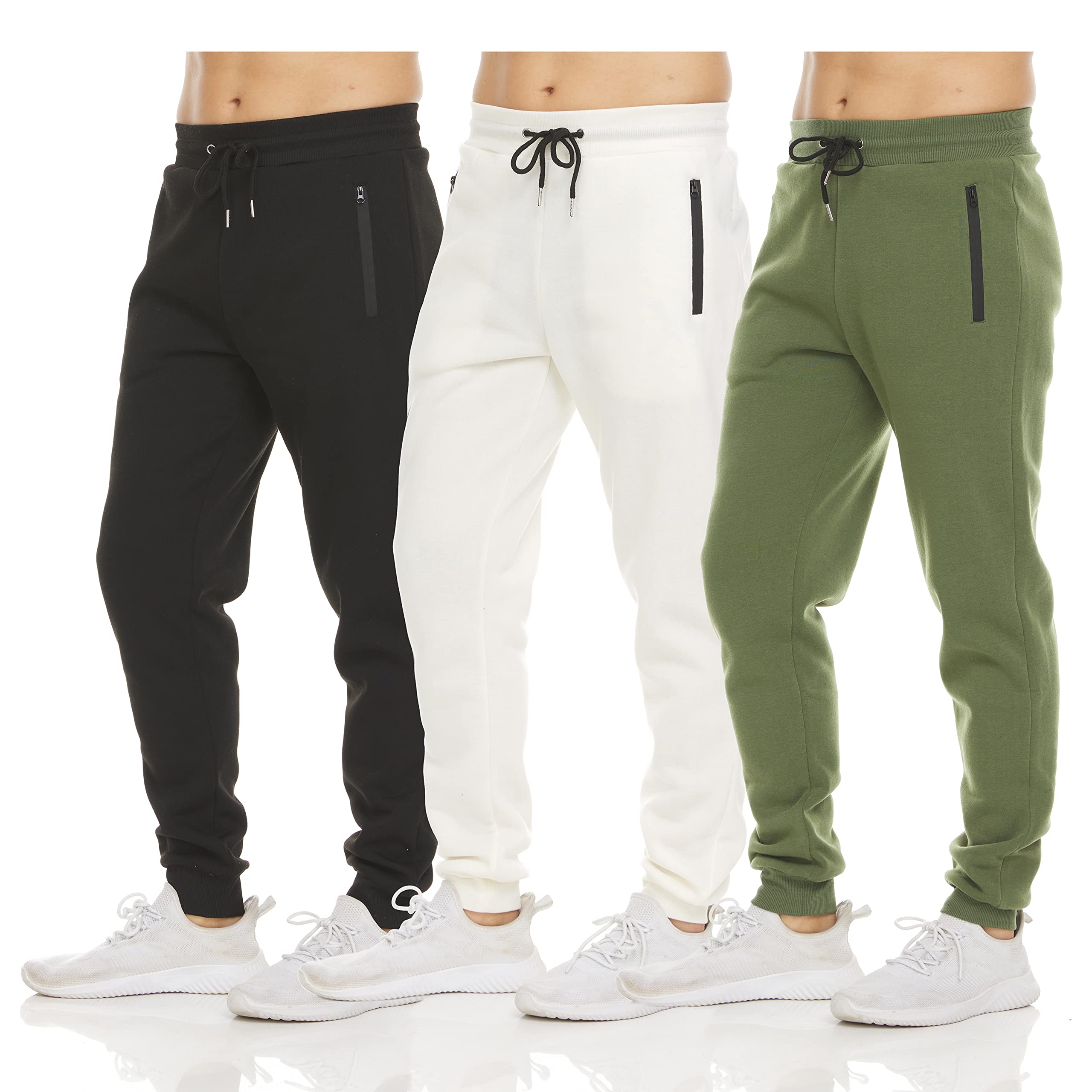 PURE CHAMP Mens Sweatpants 3 Pack Fleece Active Athletic Workout Jogger Sweatpants for Men with Zipper Pocket Size S-3XL