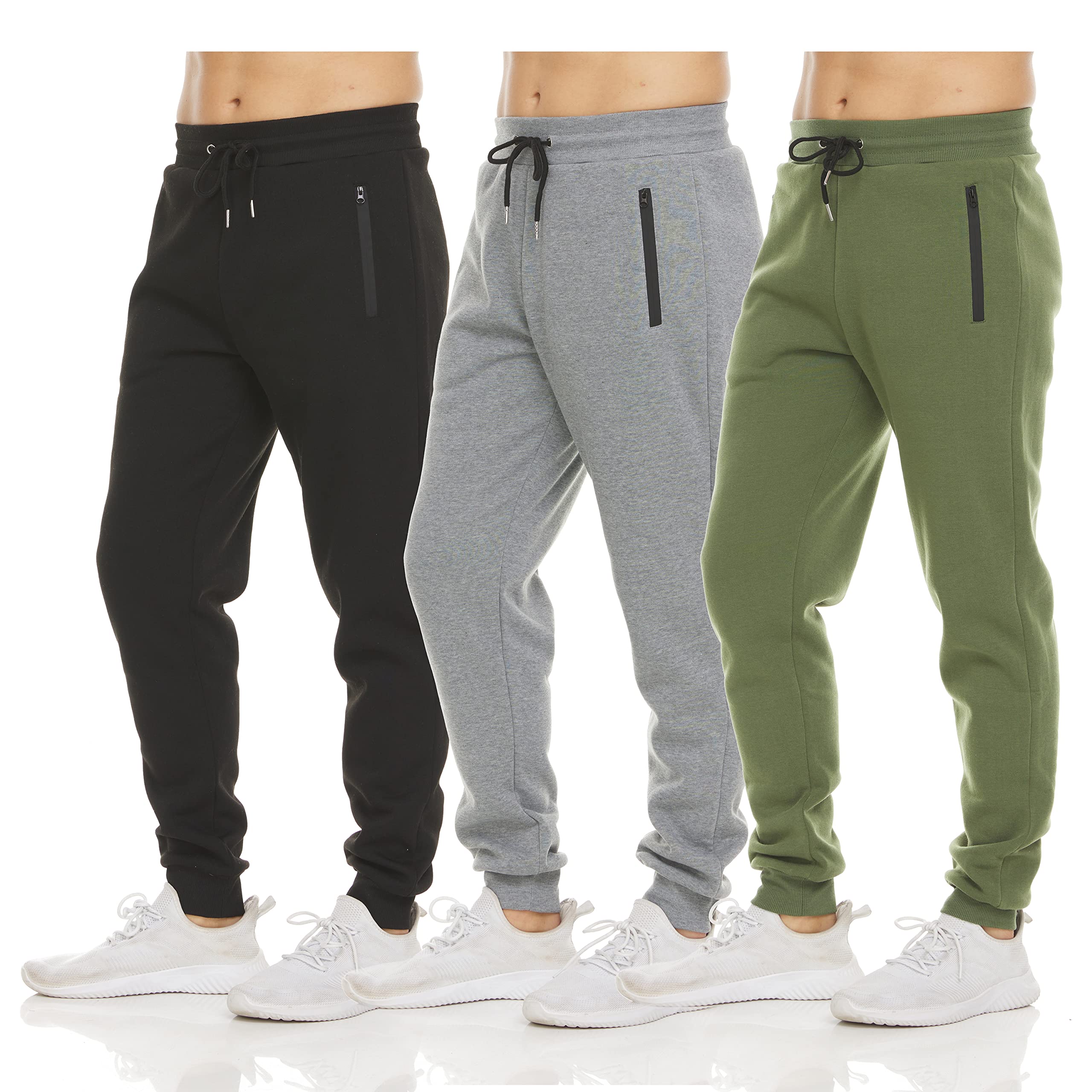 PURE CHAMP Mens Sweatpants 3 Pack Fleece Active Athletic Workout Jogger Sweatpants for Men with Zipper Pocket Size S-3XL