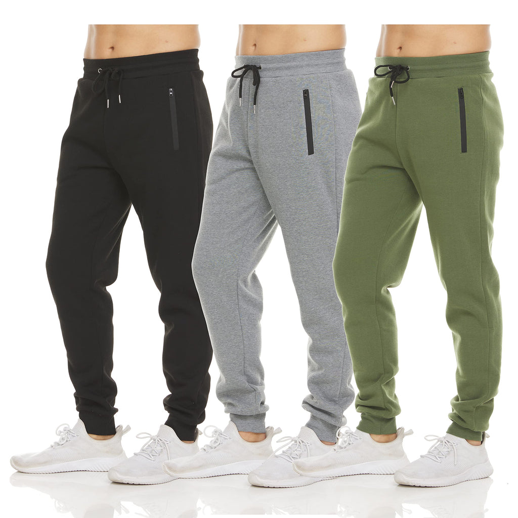 PURE CHAMP Mens Sweatpants 3 Pack Fleece Active Athletic Workout Jogger Sweatpants for Men with Zipper Pocket Size S-3XL