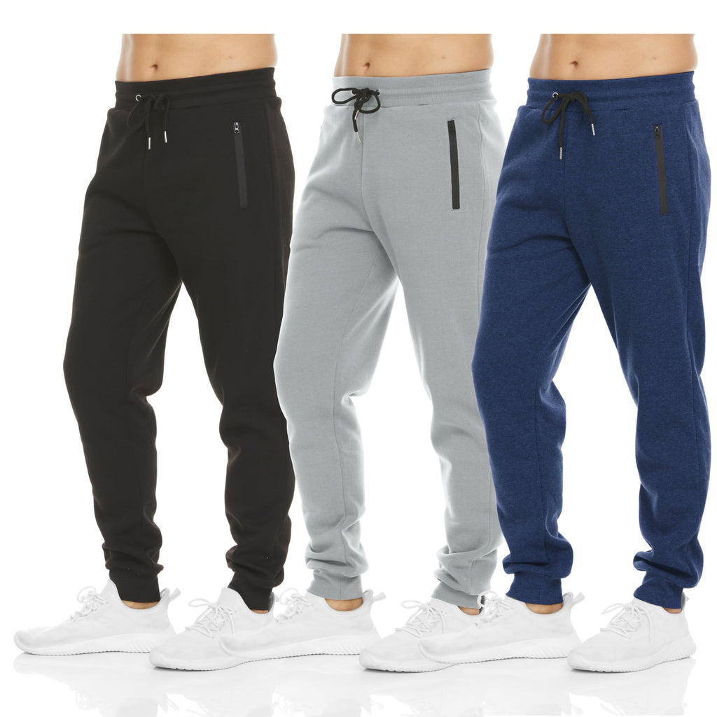 PURE CHAMP Mens Sweatpants 3 Pack Fleece Active Athletic Workout Jogger Sweatpants for Men with Zipper Pocket Size S-3XL