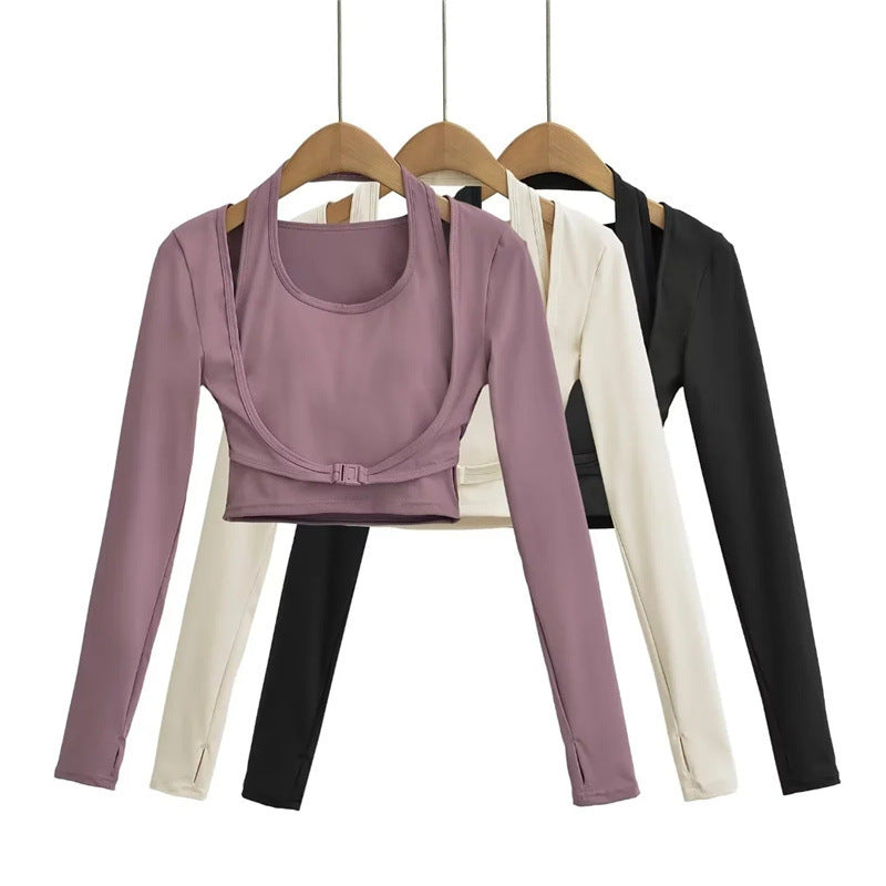 Hanging neck fake two tops