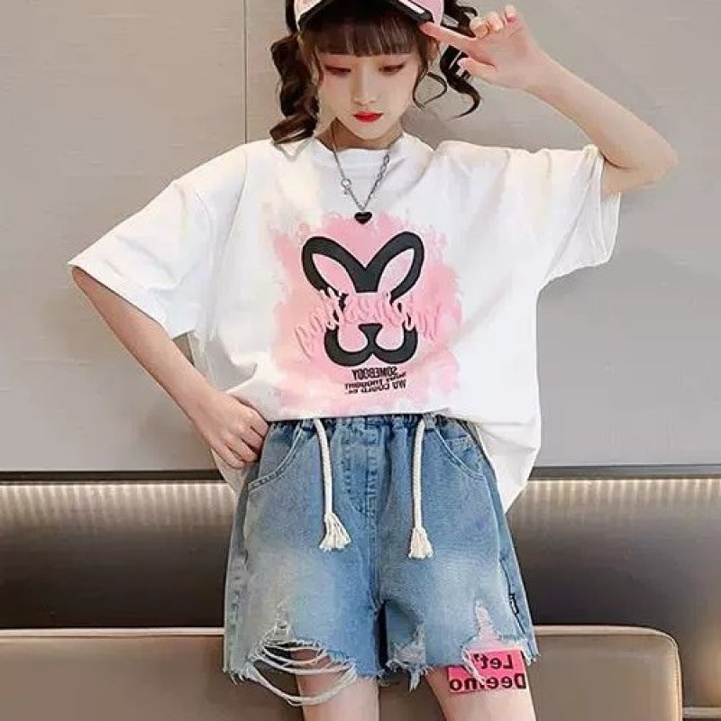 Casual Clothing for Girls, Printed Short Sleeve Tops for Kids