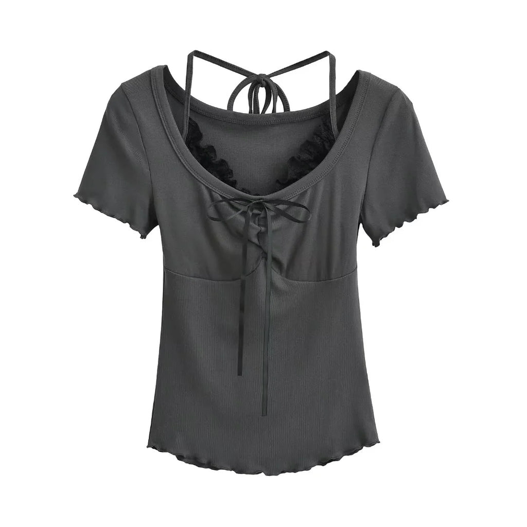 Fake two neck hanging T-shirts for women