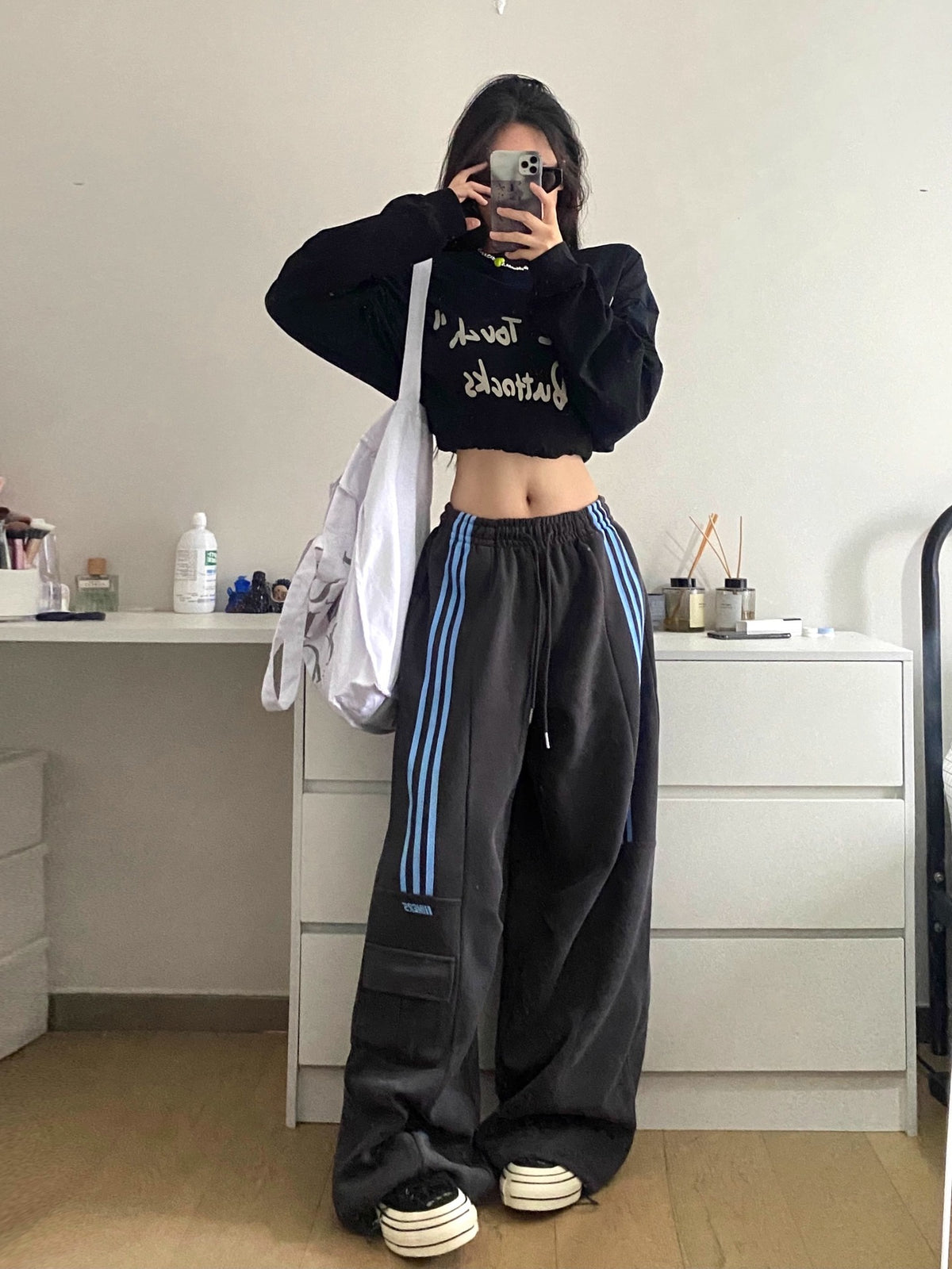 Striped wide leg sweatpants