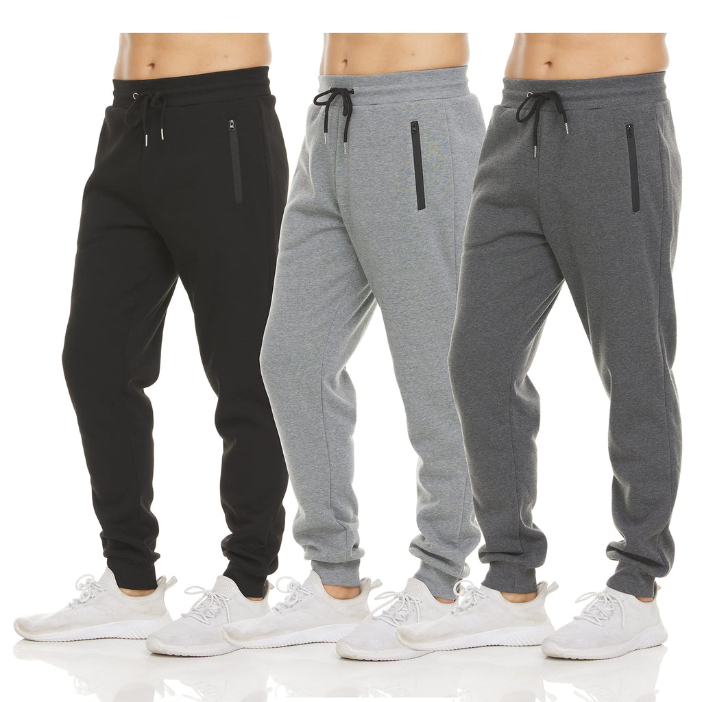 PURE CHAMP Mens Sweatpants 3 Pack Fleece Active Athletic Workout Jogger Sweatpants for Men with Zipper Pocket Size S-3XL