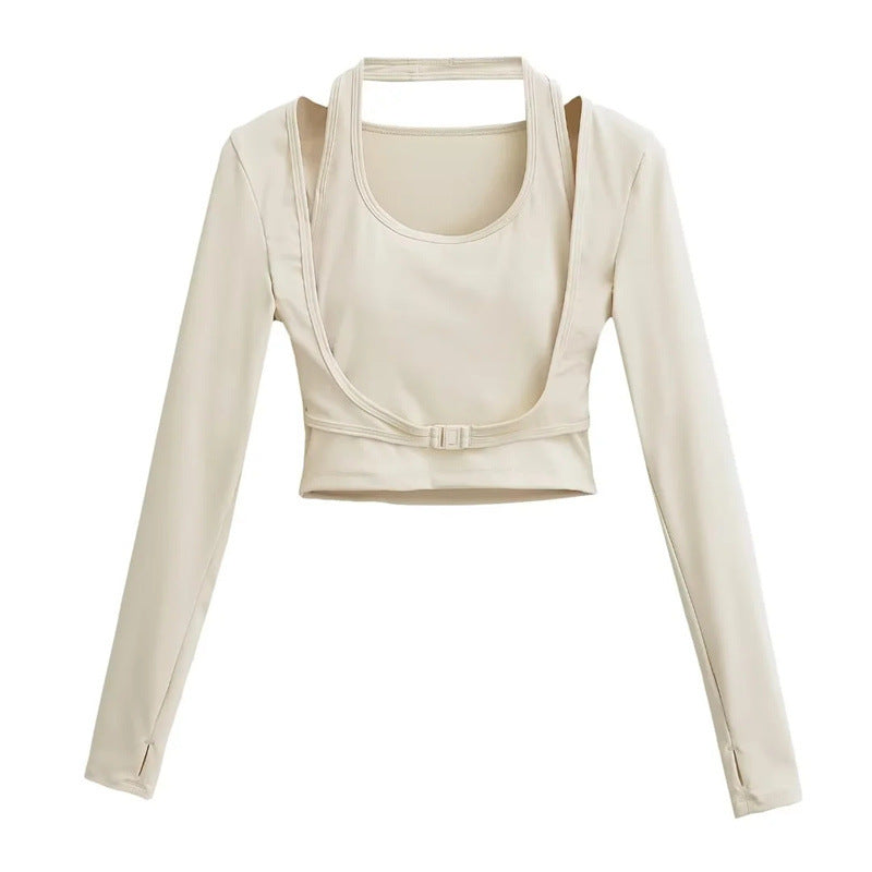 Hanging neck fake two tops