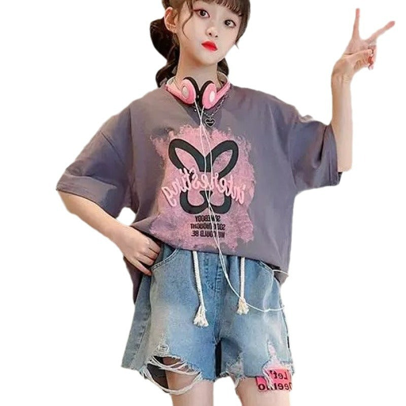 Casual Clothing for Girls, Printed Short Sleeve Tops for Kids
