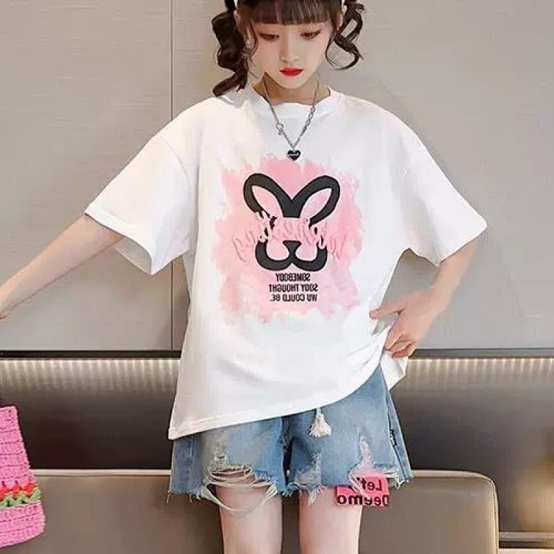 Casual Clothing for Girls, Printed Short Sleeve Tops for Kids
