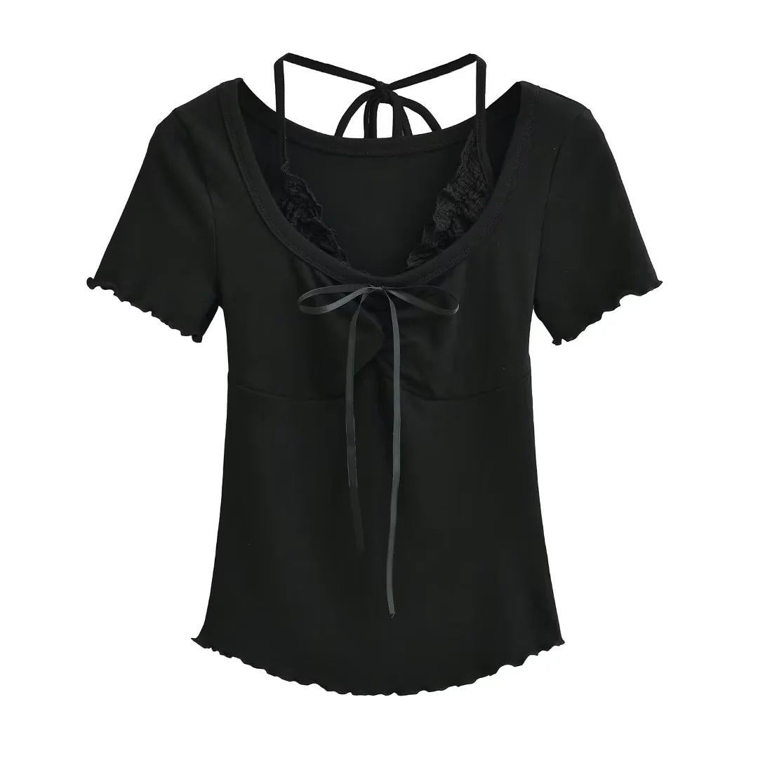 Fake two neck hanging T-shirts for women