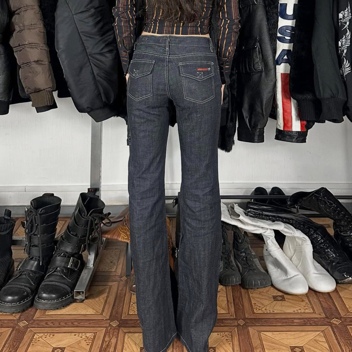 Low waisted straight leg slim fit jeans